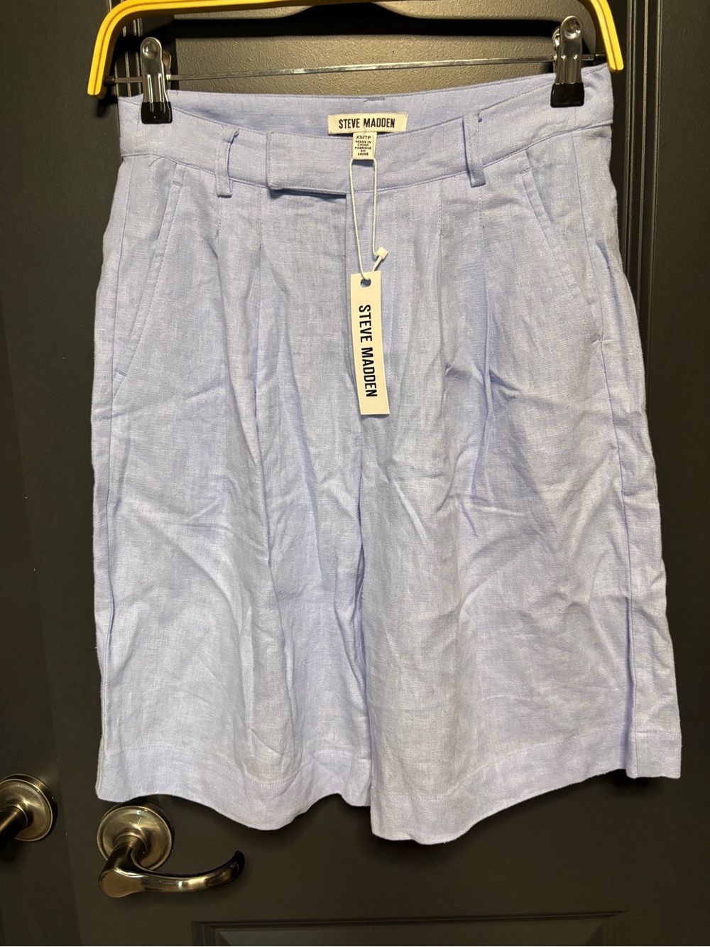 Steve Madden Light Blue Men's Linen-Blend Flat Front Shorts
